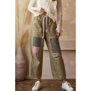NEW LOVLOV washed vintage painted rope jeans in olive